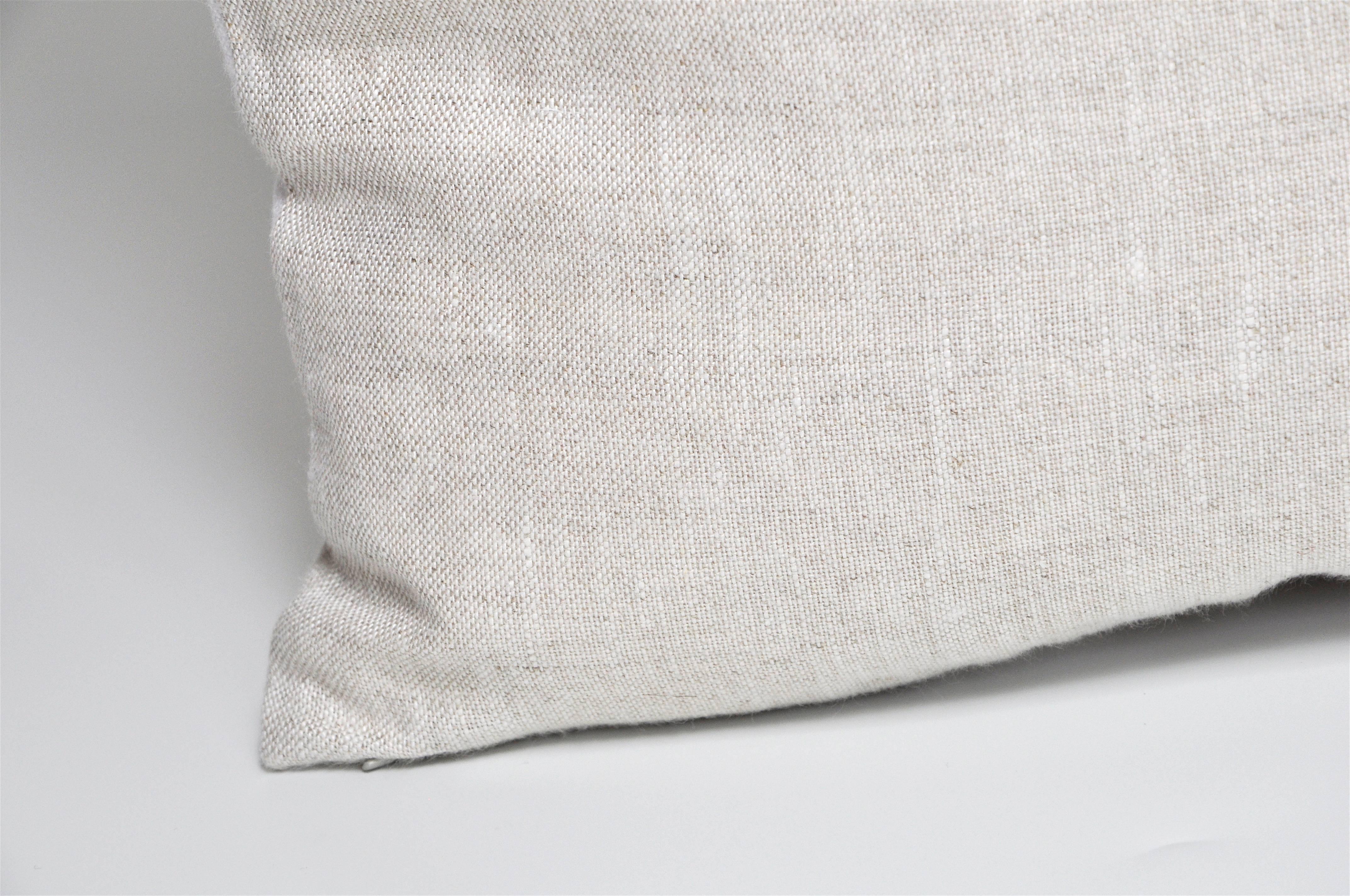 Hand-Crafted Large Irish Linen Geometric Cushion in Vintage White and Natural Oatmeal Pillow For Sale
