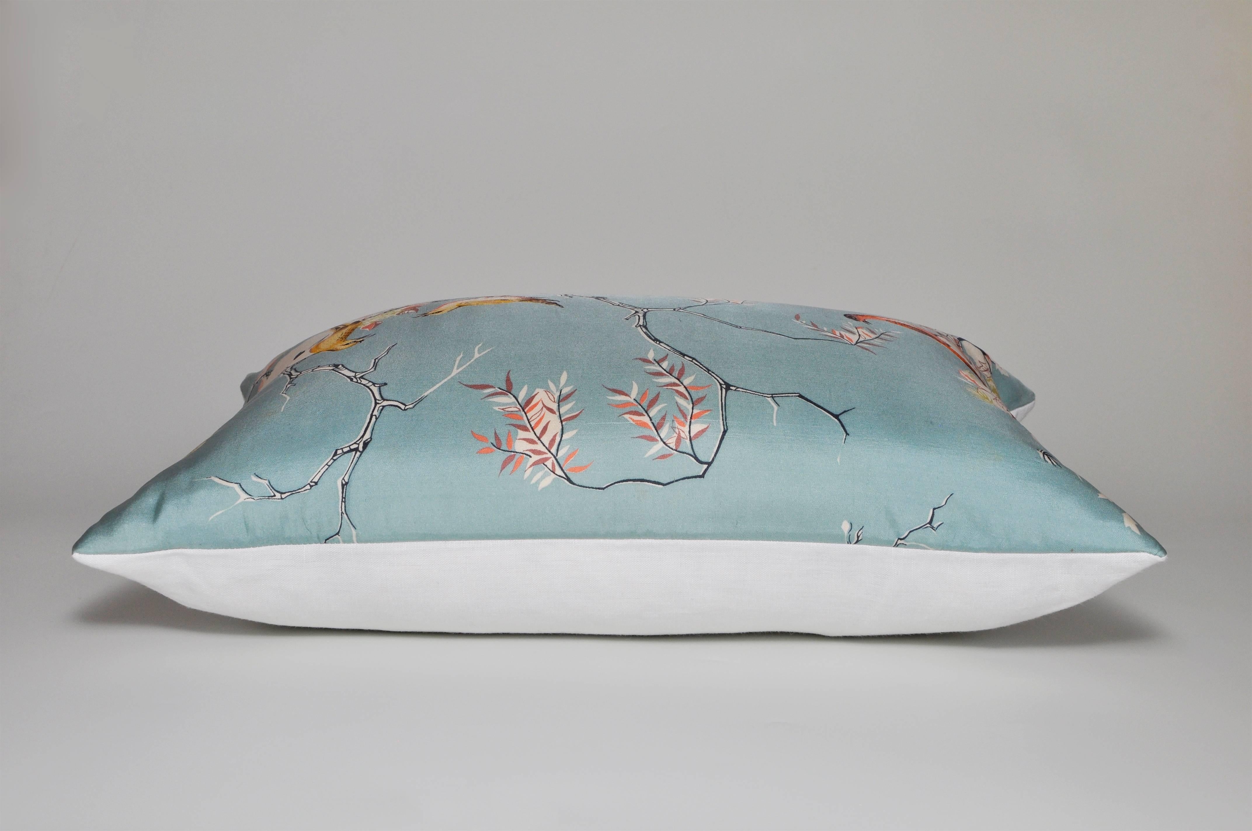 Country Rare Vintage Liberty of London Silk Scarf with Birds Irish Linen Cushion Pillow