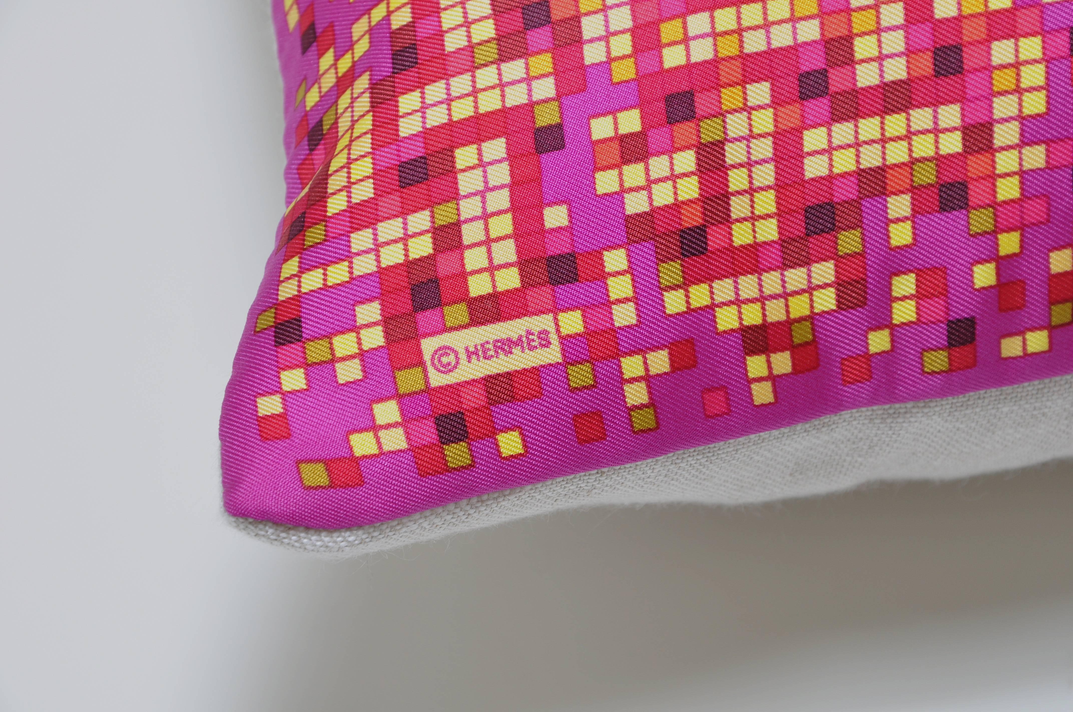 Vintage Hermes Pink Purple Gold Silk Scarf and Irish Linen Cushion Pillow 1
