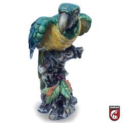 Italian Porcelain Parrot Statue, Signed Guido Cacciapuoti