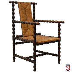 Josef Zotti Ebonized Maplewood and Rush Seat Armchair, Early 20th Century