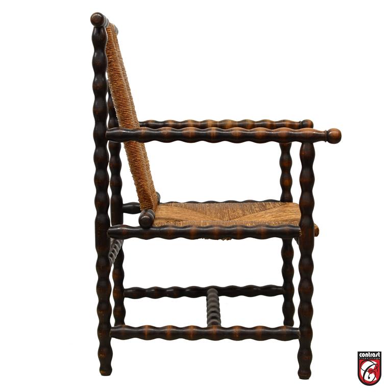 Josef Zotti Ebonized Maplewood and Rush Seat Armchair, Early 20th