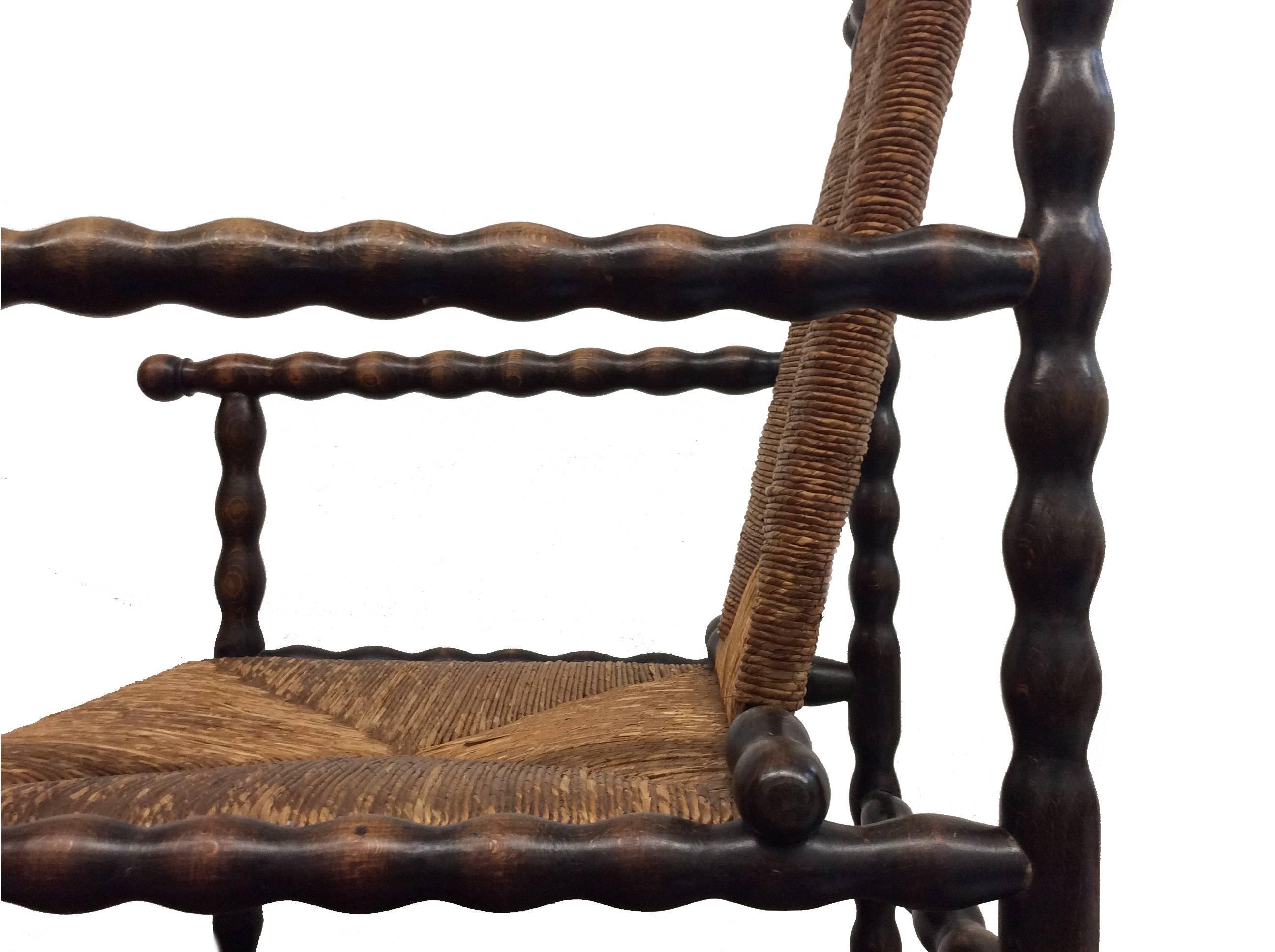 Austrian Josef Zotti Ebonized Maplewood and Rush Seat Armchair, Early 20th Century For Sale