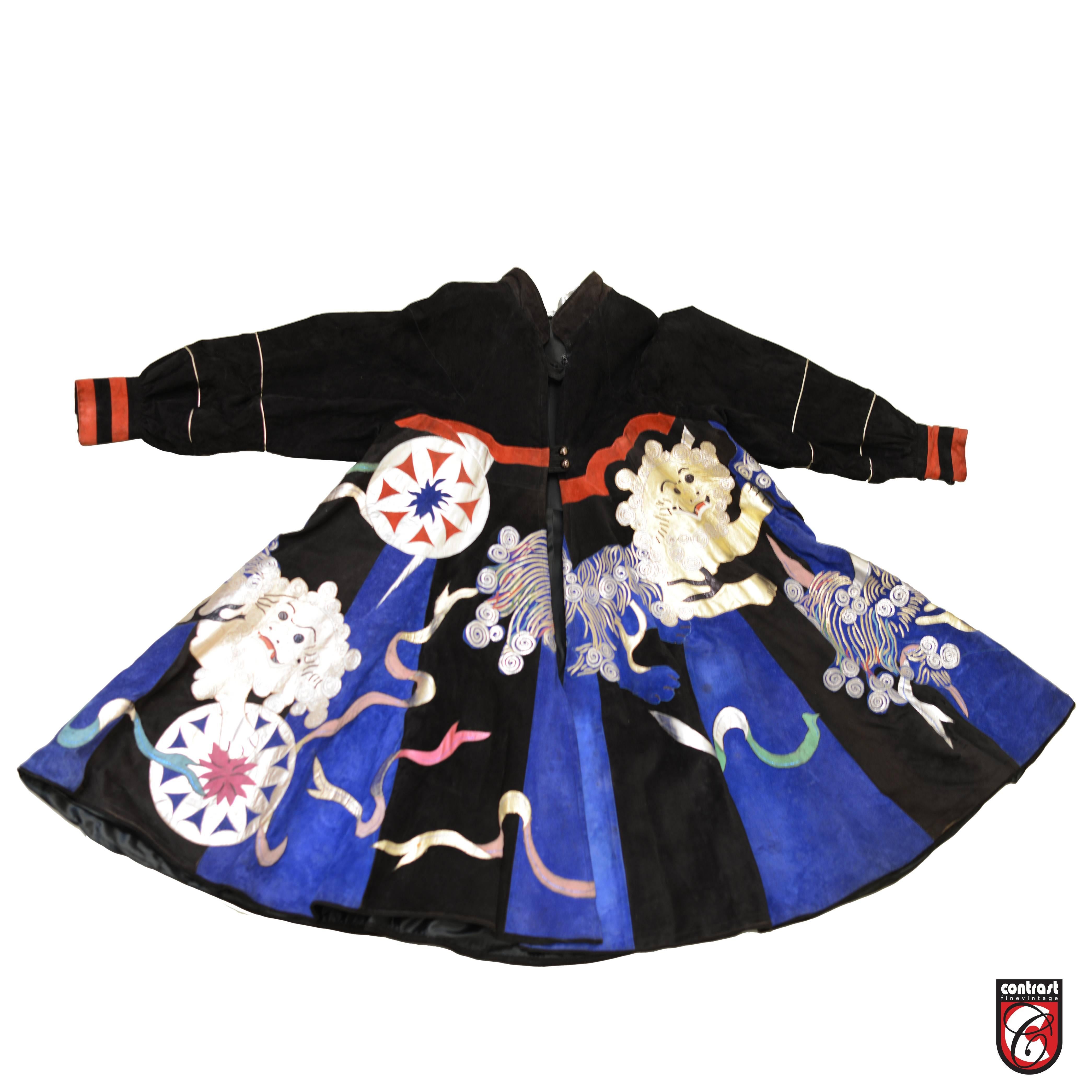 Dutch Fong Leng, Coat Suede and Leather Chinese Motifs, Fashion Design