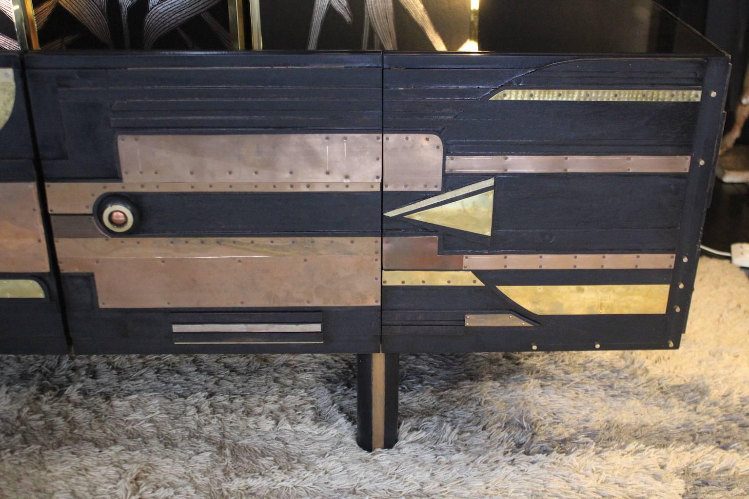 Hand-Crafted 1980s Sideboard in Wood and Metal