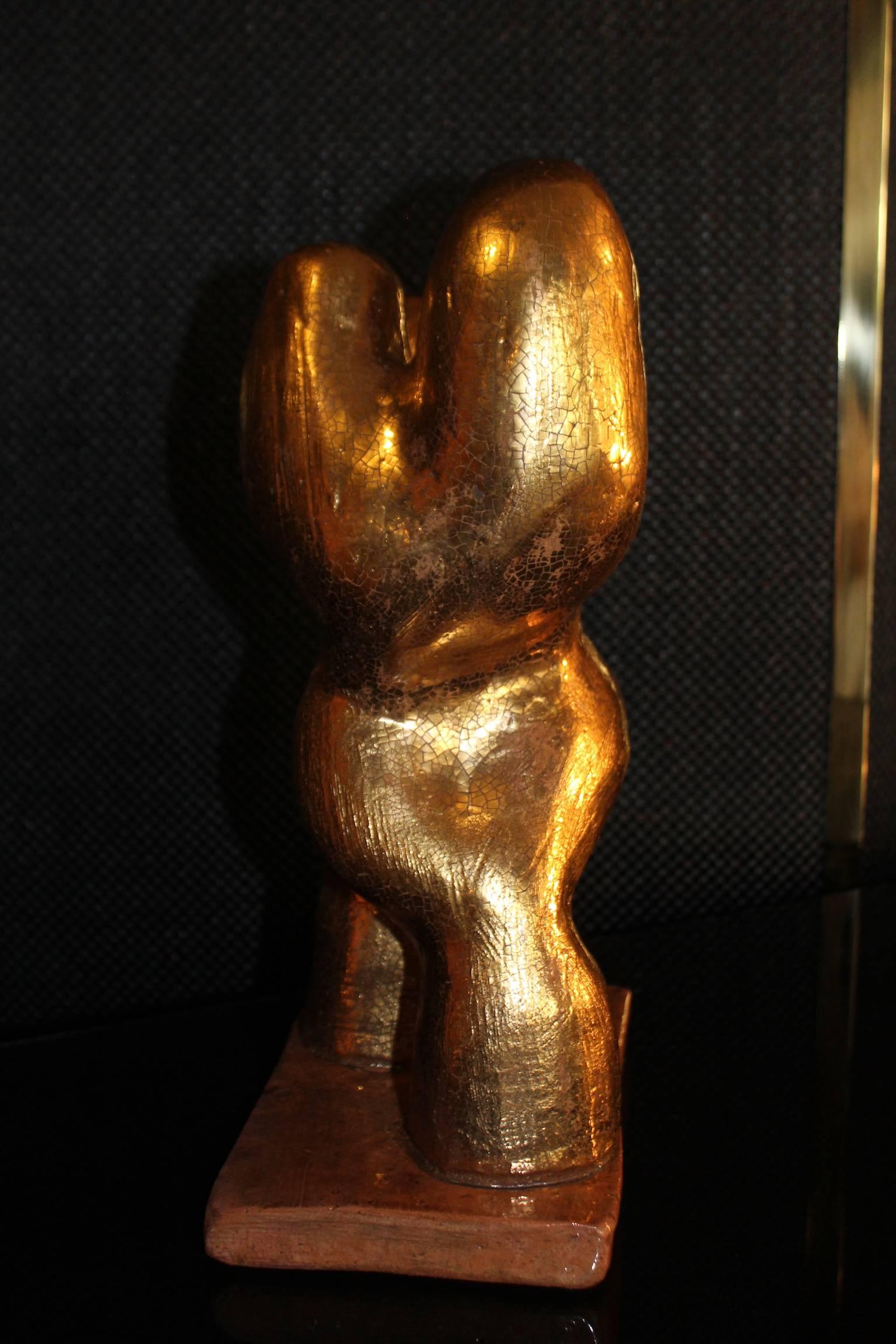 Modern Beautiful 1972 Lino Bersani Polymorphic Ceramic Sculpture Gold-Colored For Sale