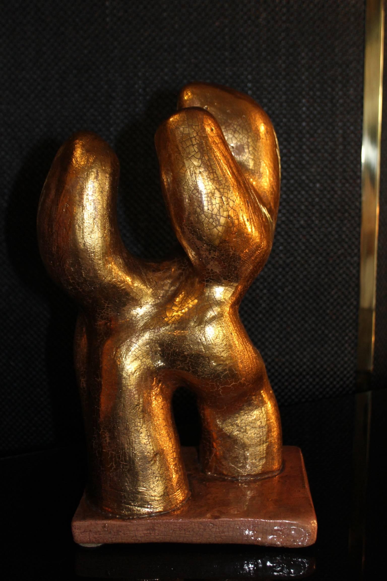 Italian Beautiful 1972 Lino Bersani Polymorphic Ceramic Sculpture Gold-Colored For Sale