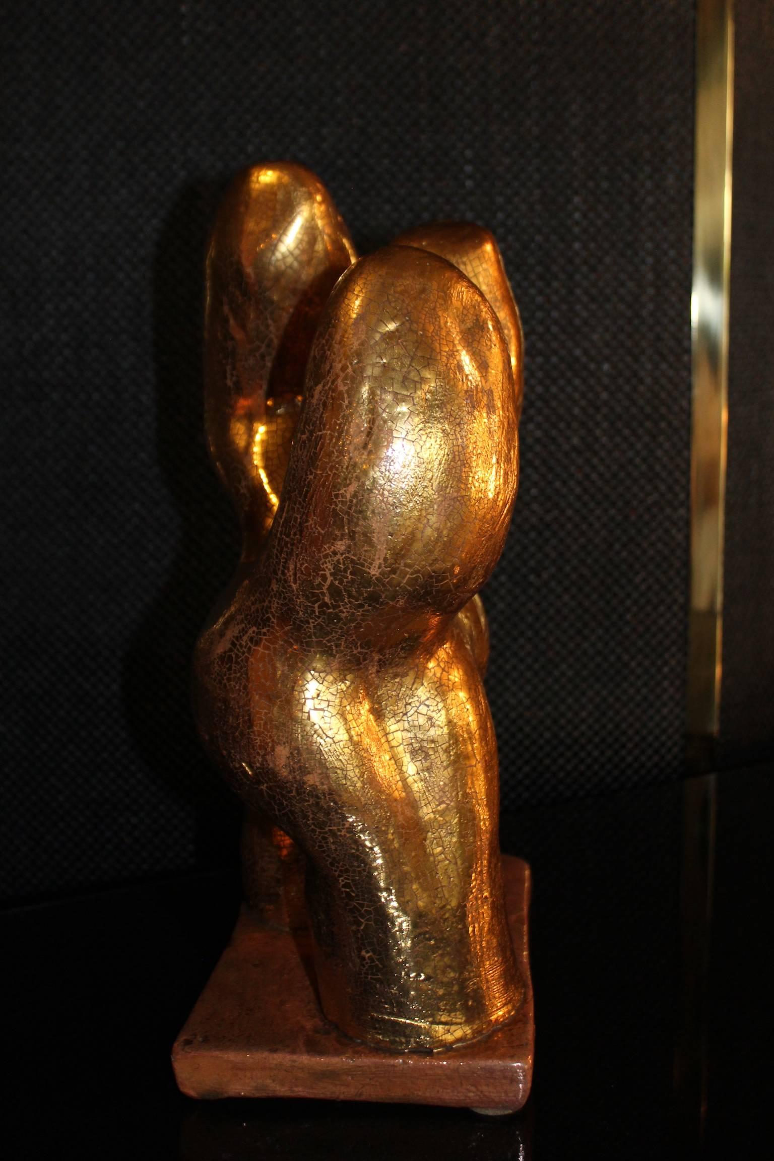 Hand-Crafted Beautiful 1972 Lino Bersani Polymorphic Ceramic Sculpture Gold-Colored For Sale