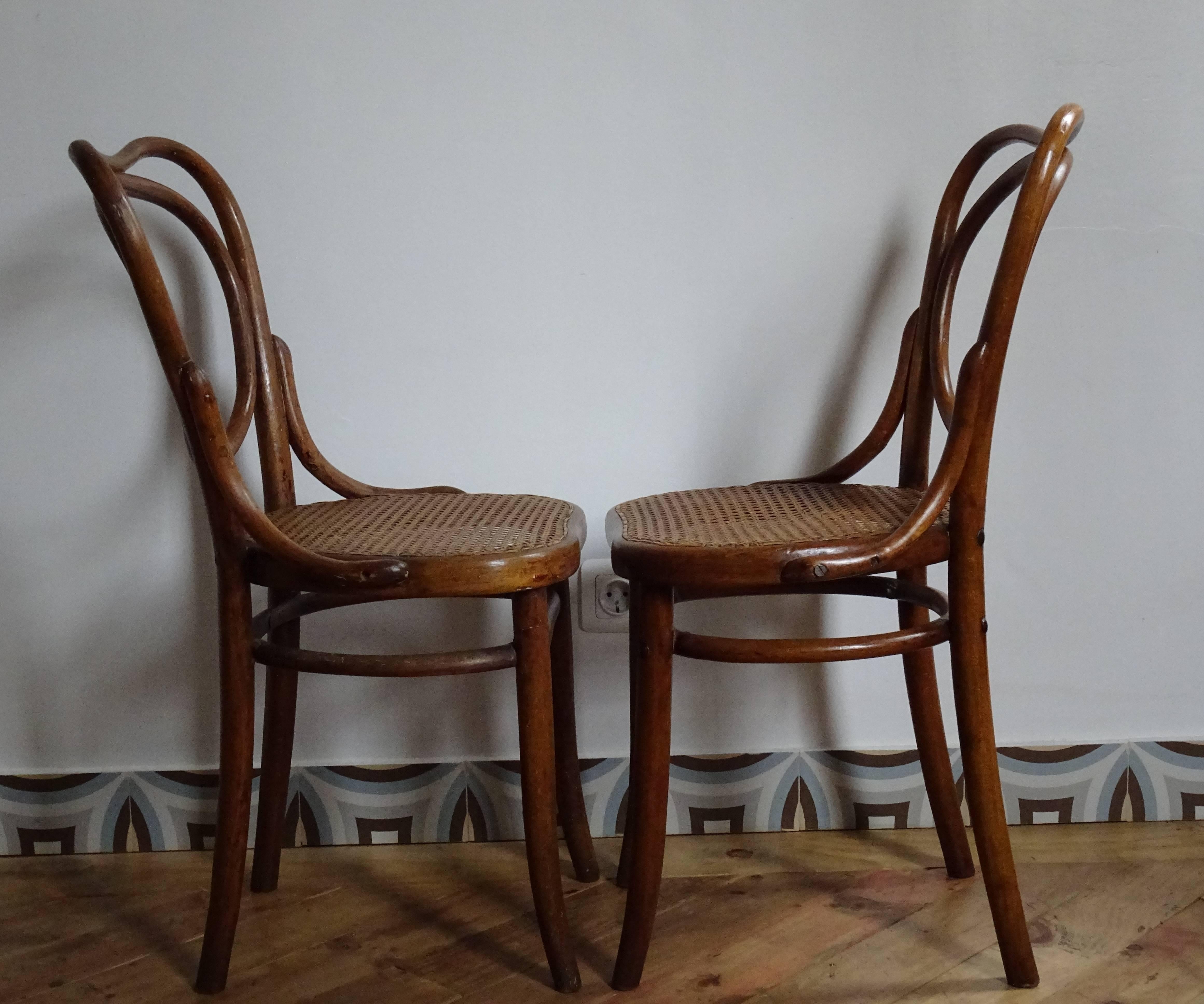 Beech French Thonet Style Bistro Chairs, Early 20th Century, Set of Two For Sale