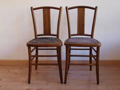 French Vintage Beech Bistro Chairs, Mid-Century, Set of Two