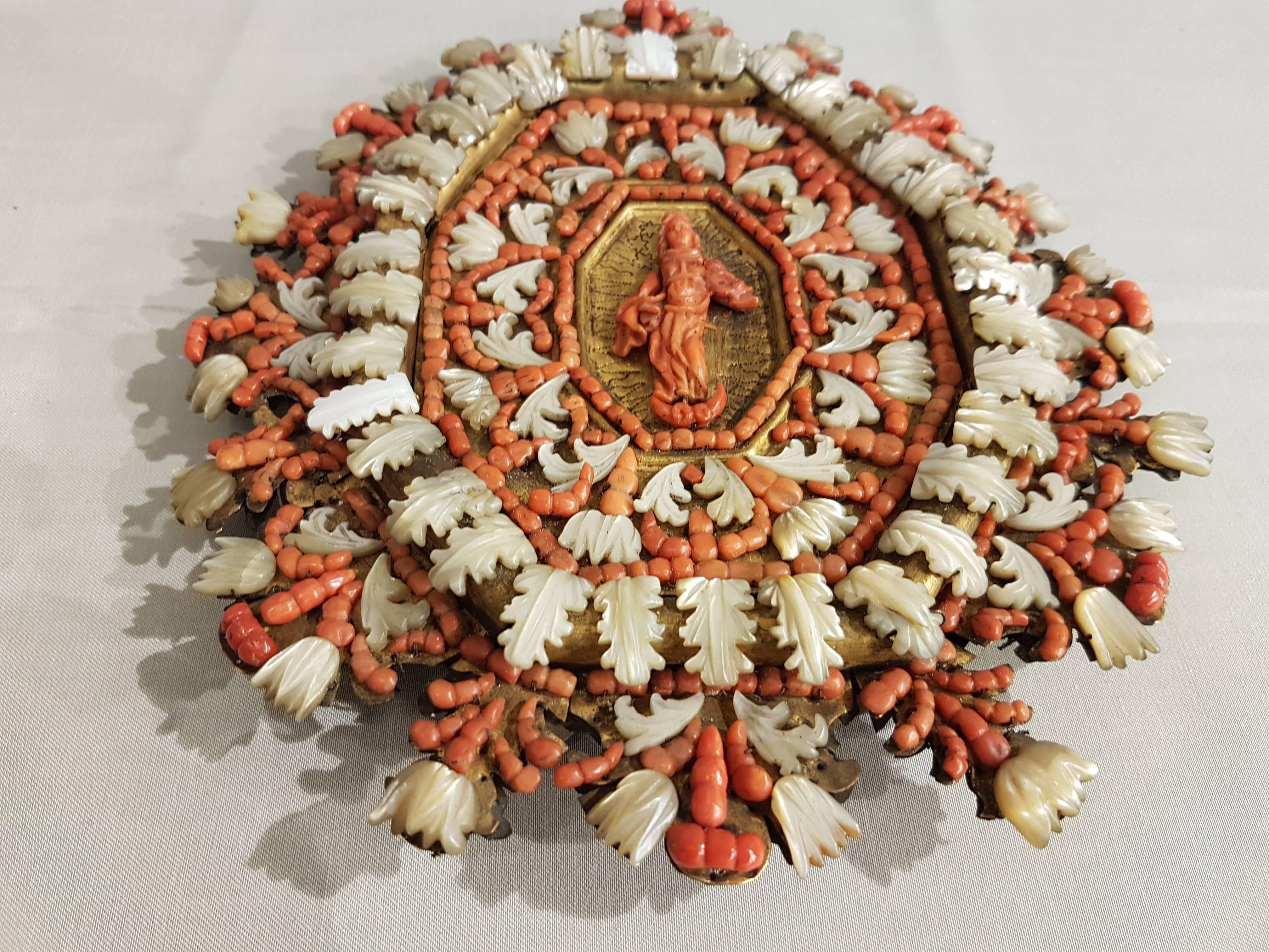 Baroque Coral and Mother-of-Pearl Plaque, Trapani, 18th Century For Sale