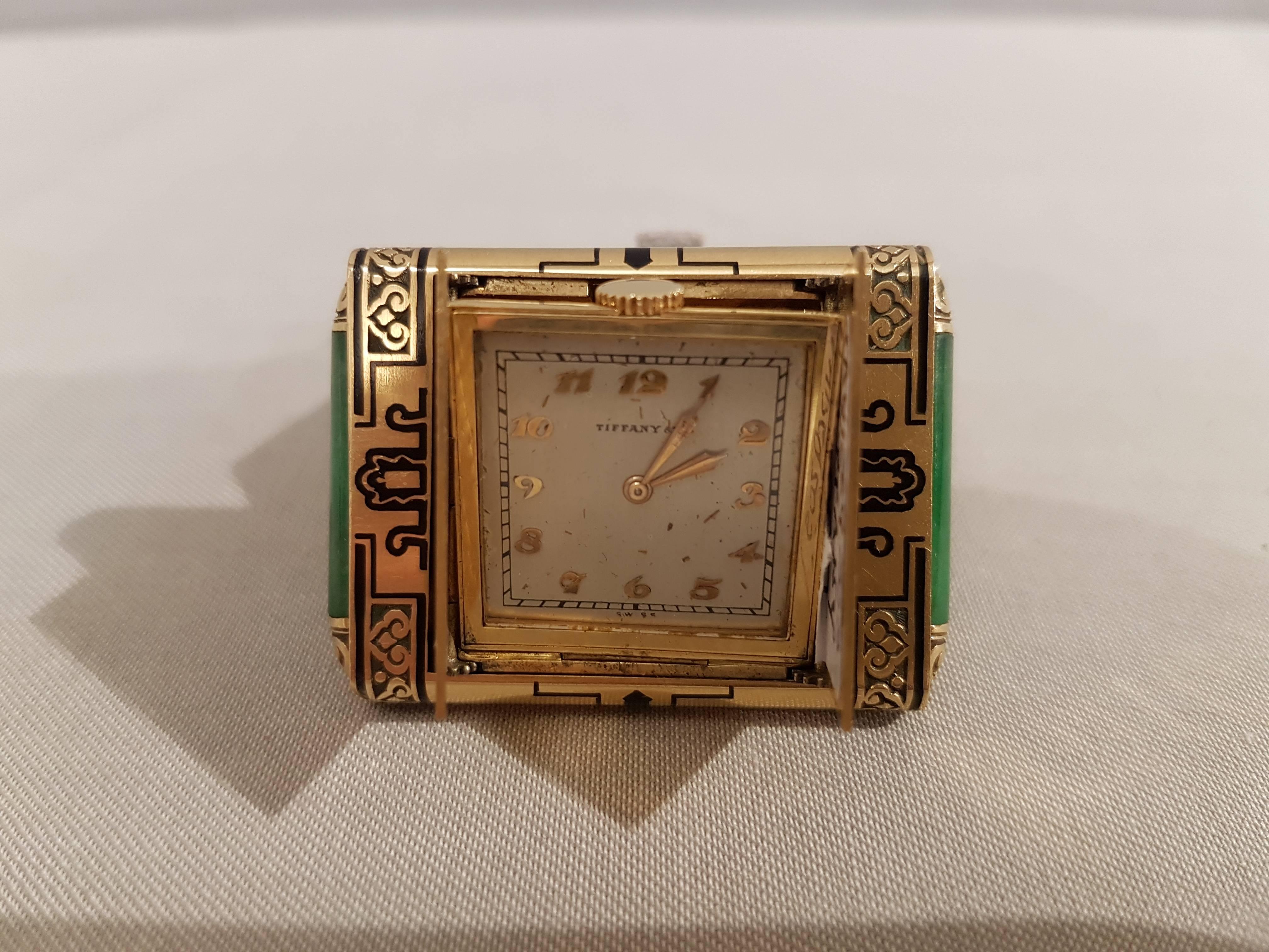 Gold, Enamel and Hardstone Travel Watch, Tiffany & Co., 20th Century For Sale 1