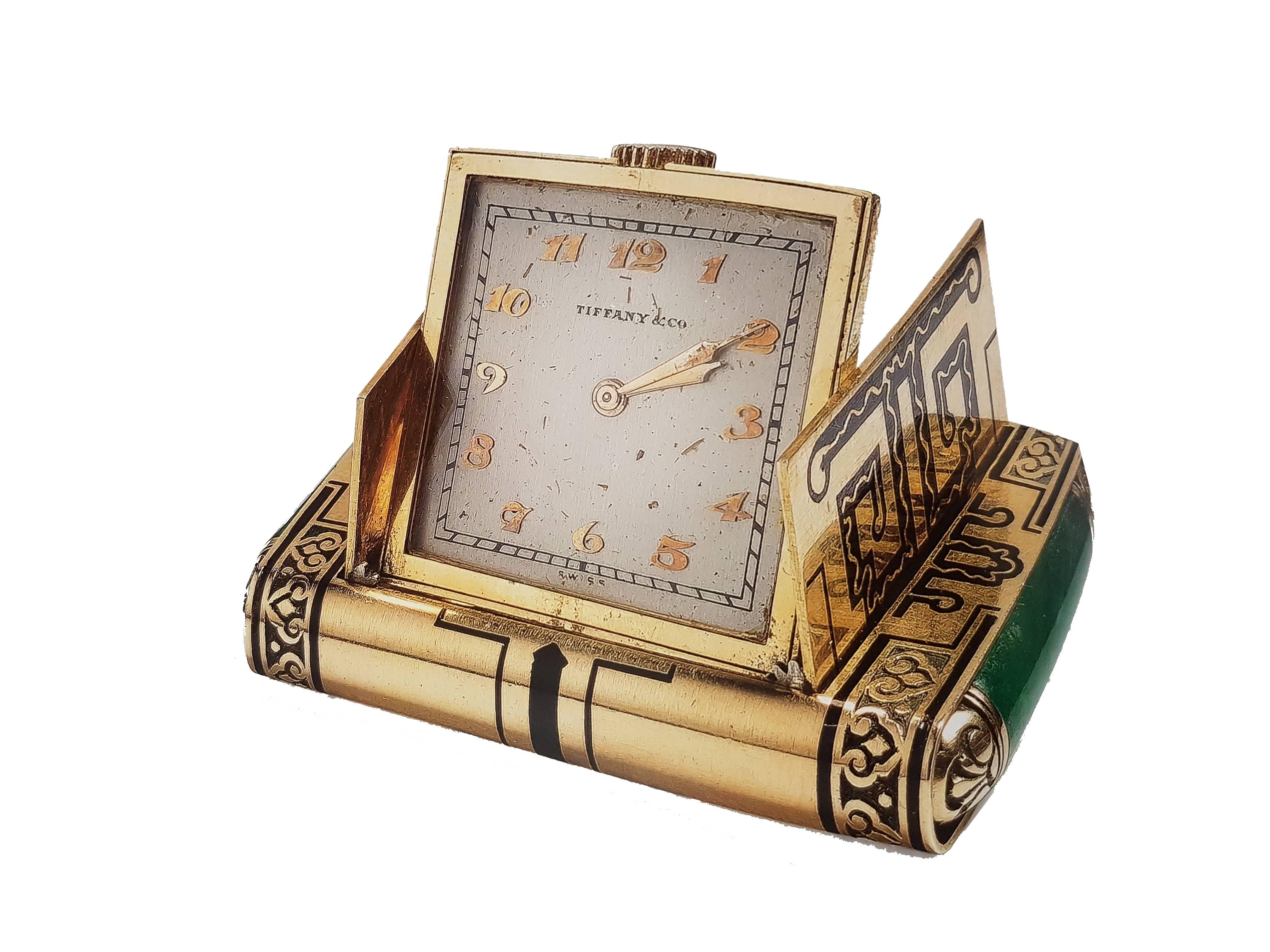 Gold, Enamel and Hardstone Travel Watch, Tiffany & Co., 20th Century For Sale 3