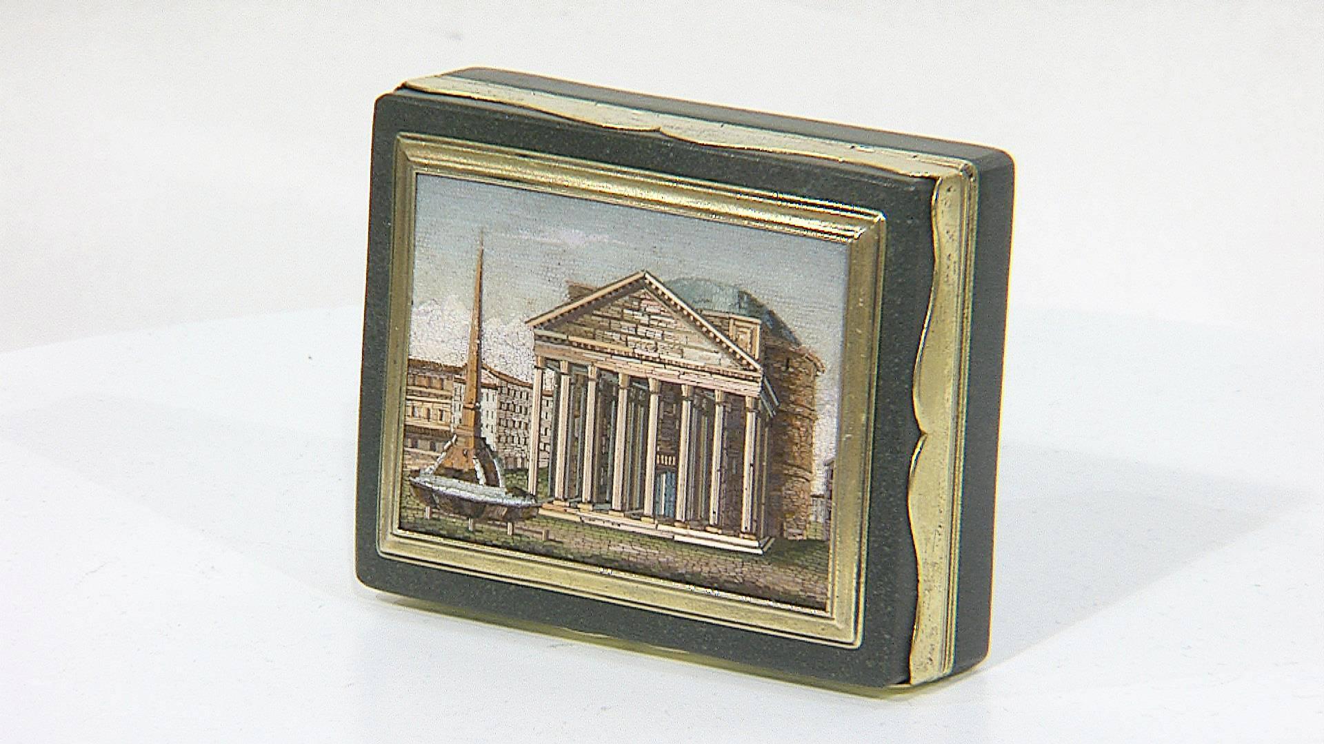 Snuff Box in Spartan Basalt with Micromosaic, Pantheon, 18th Century In Good Condition For Sale In Rome, IT