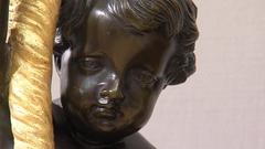 Bronze Putti on Marble Columns, France, Mid-19th Century