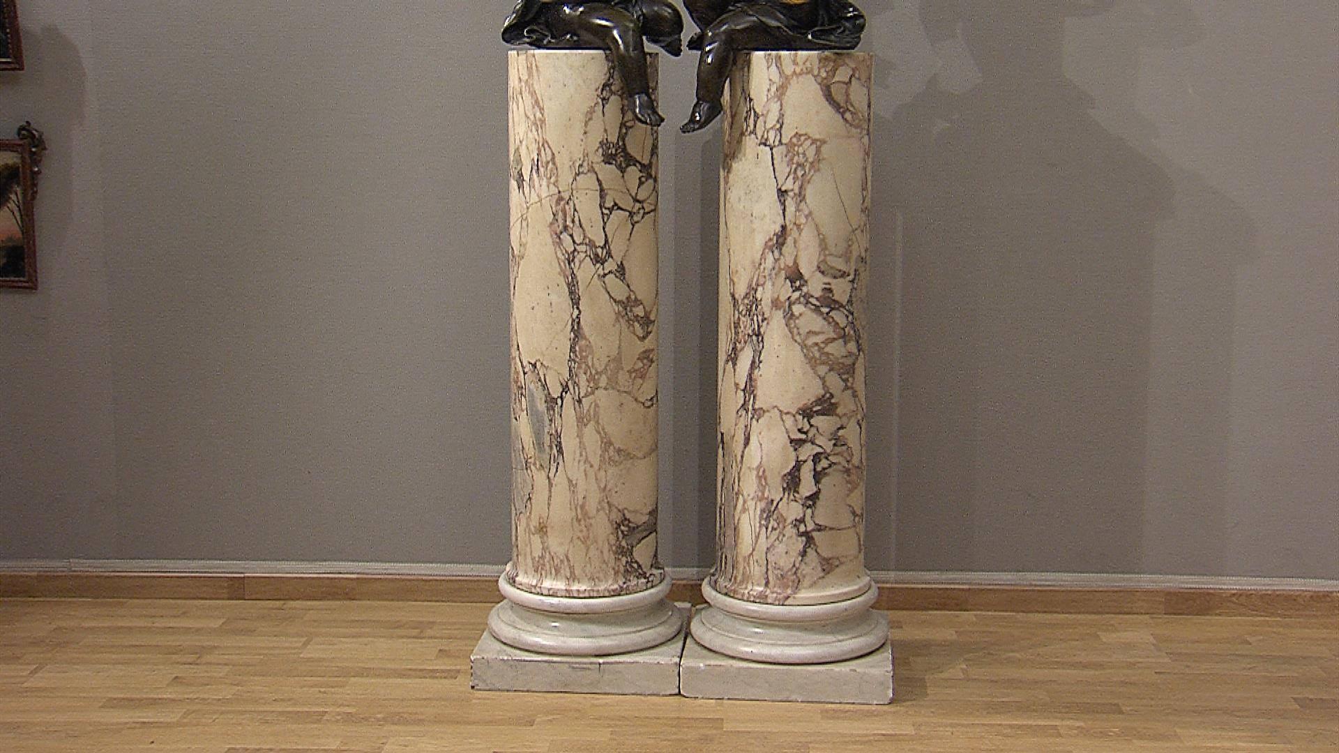 Napoleon III Bronze Putti on Marble Columns, France, Mid-19th Century For Sale