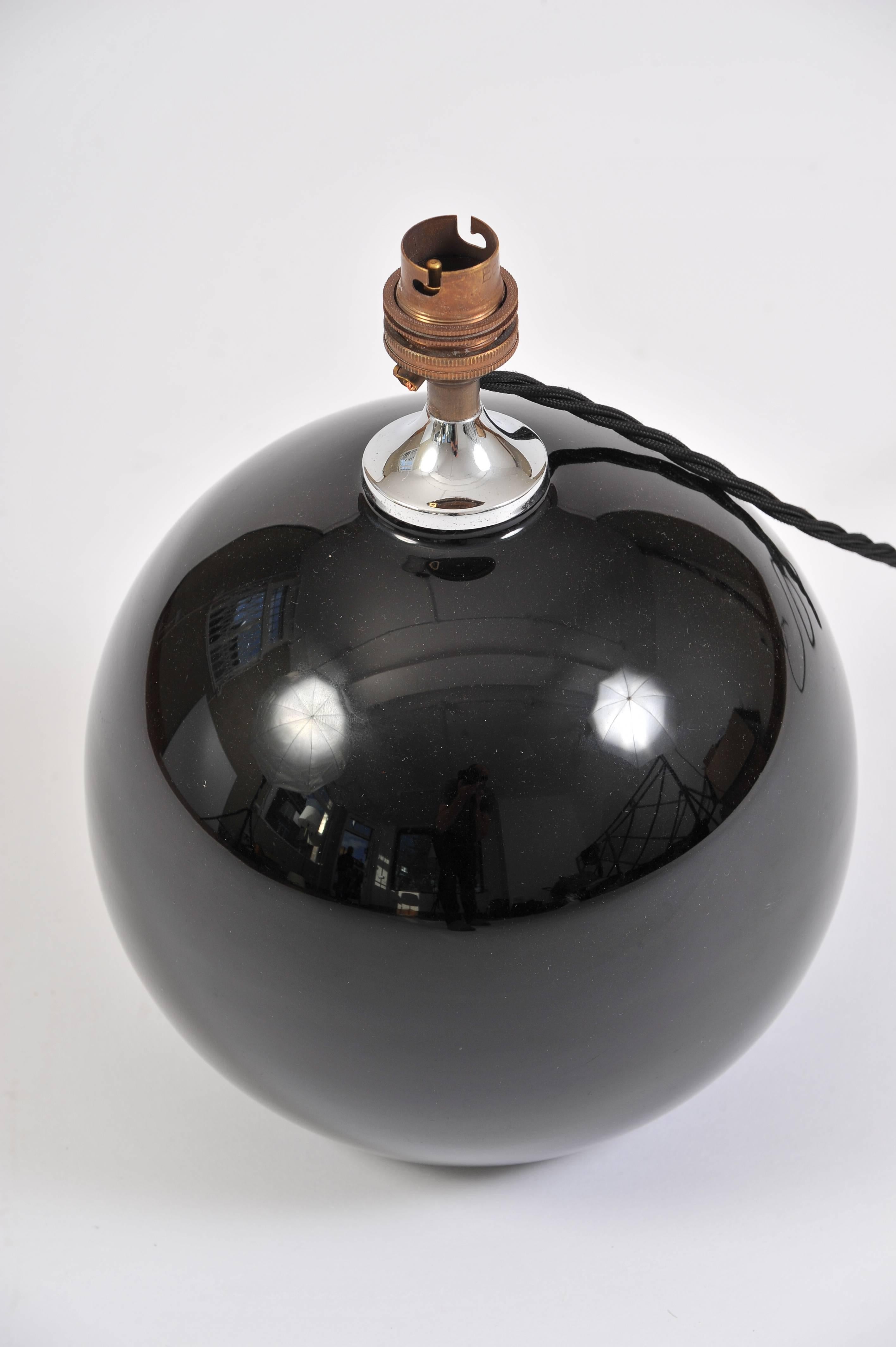 Mid-Century Modern Black Glass Sphere Table Lamp in the Manner of Jacques Adnet