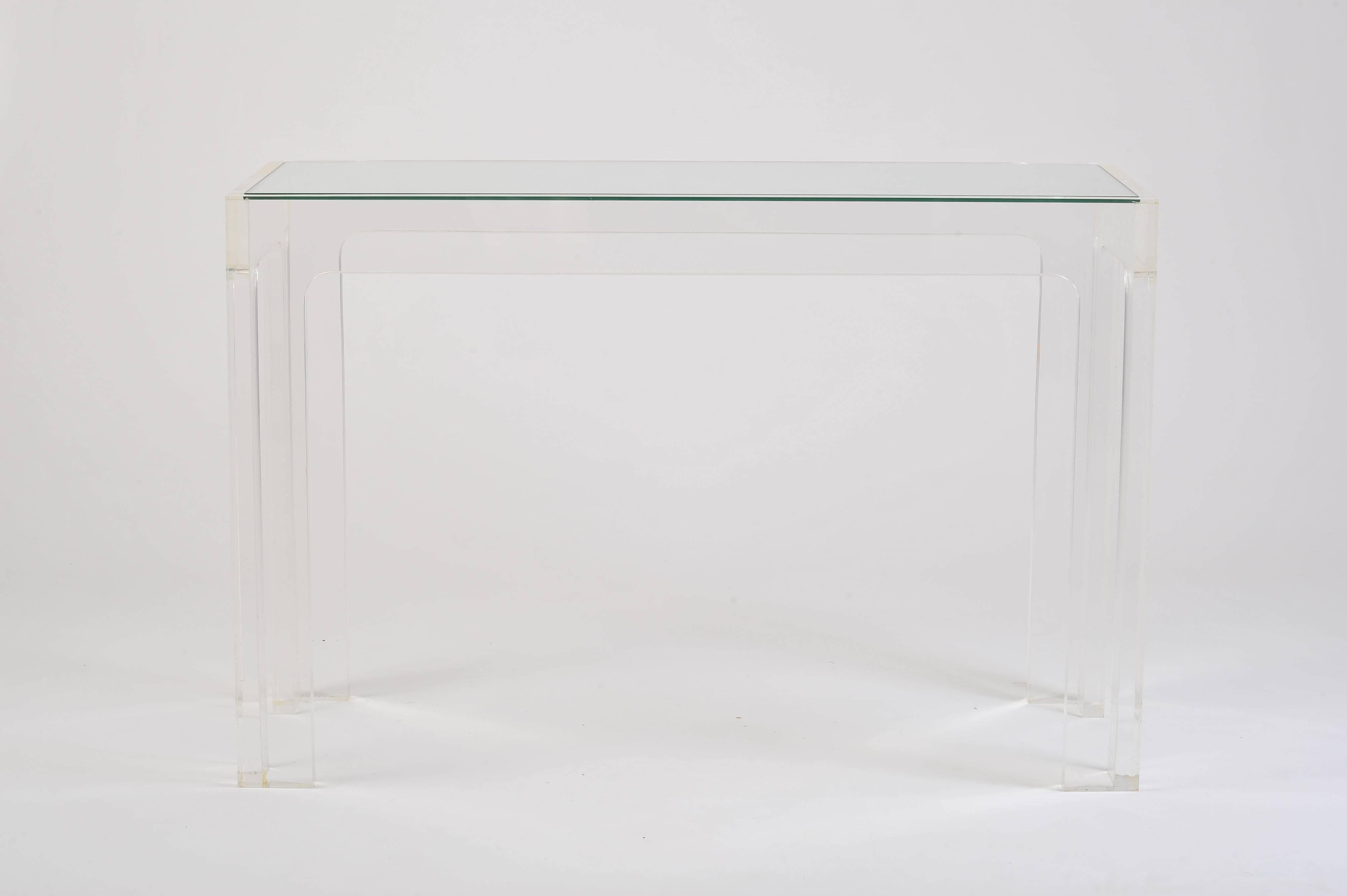 Mid-Century Modern 1970s French Perspex and Glass Top Rectangular Console Table