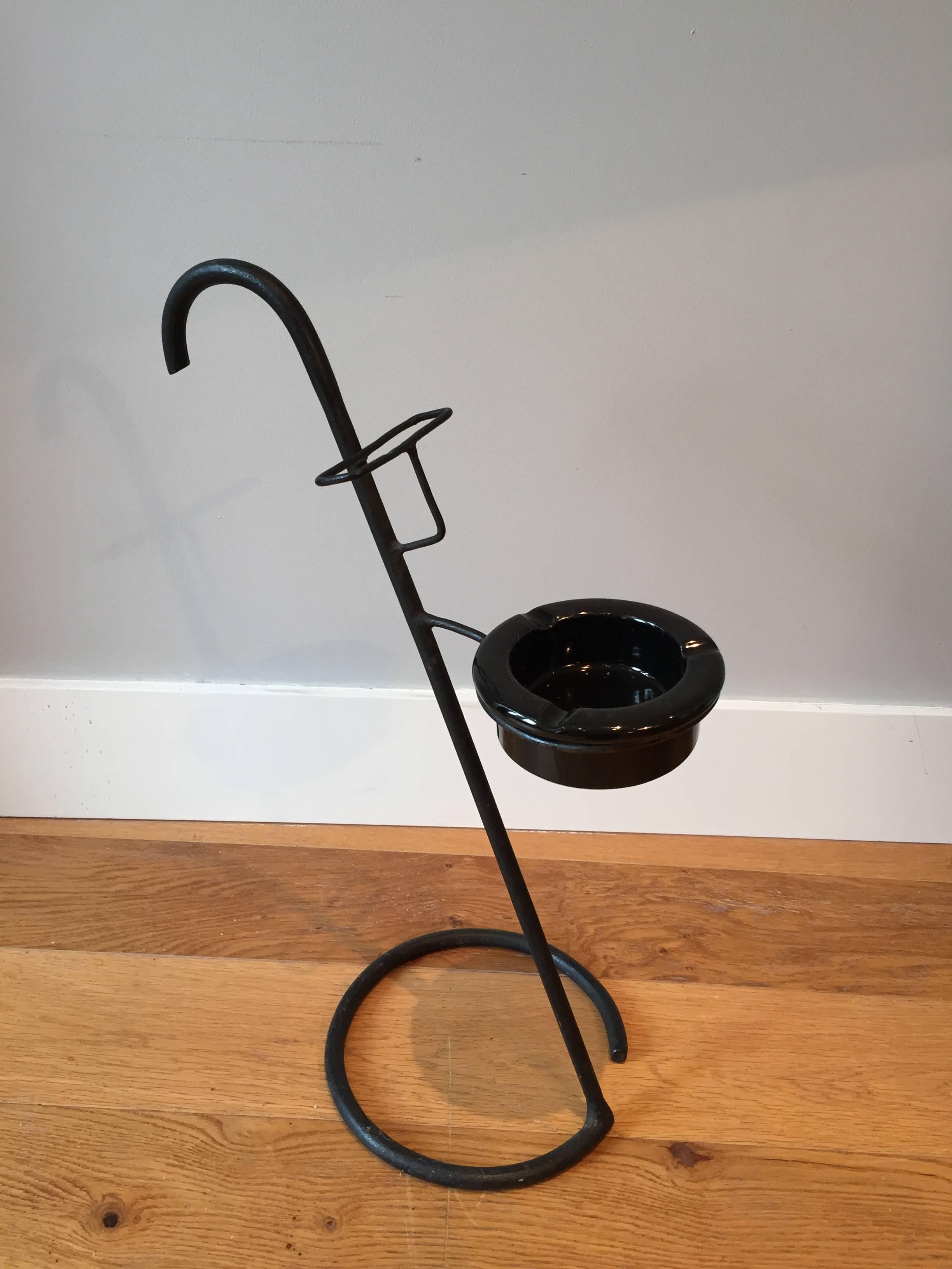 Ceramic and Iron 1950s Ashtray on Stand, in Jean Royère Manner In Excellent Condition In London, GB