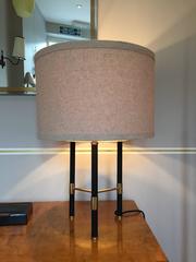 French 1950s Brass and Black Enameled Tripod Table Lamp