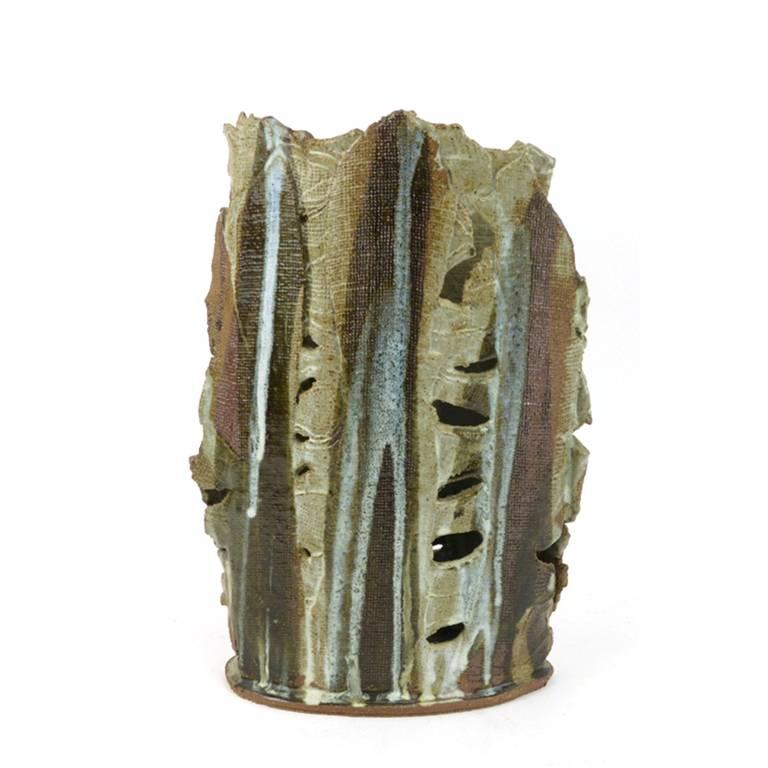 British Most Unusual Polychrome Sculptural Studio Pottery Vase