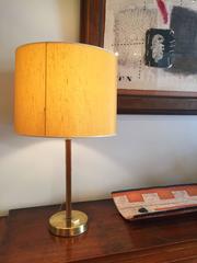 French 1950s Cognac Brown Leather and Brass Table Lamp