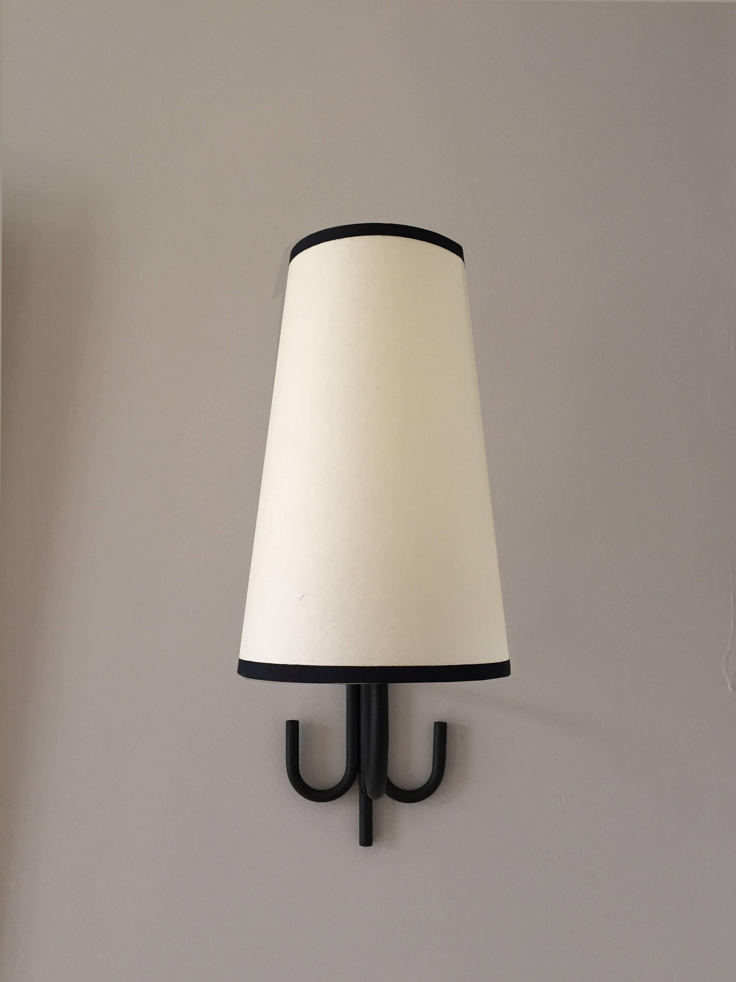 Mid-Century Modern Pair of French 1950s Black Iron Wall Light, in the Manner of Jean Royère