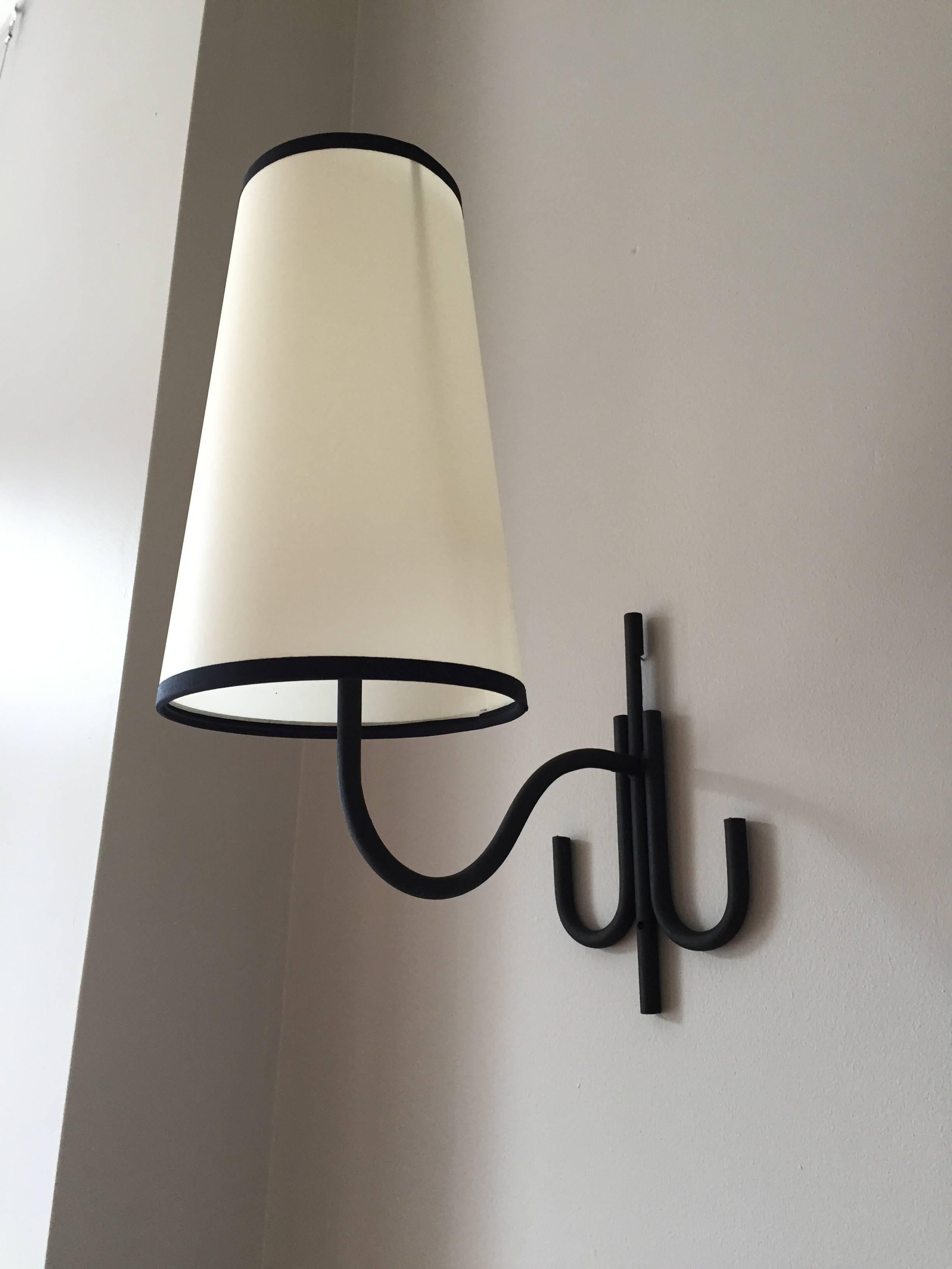 20th Century Pair of French 1950s Black Iron Wall Light, in the Manner of Jean Royère