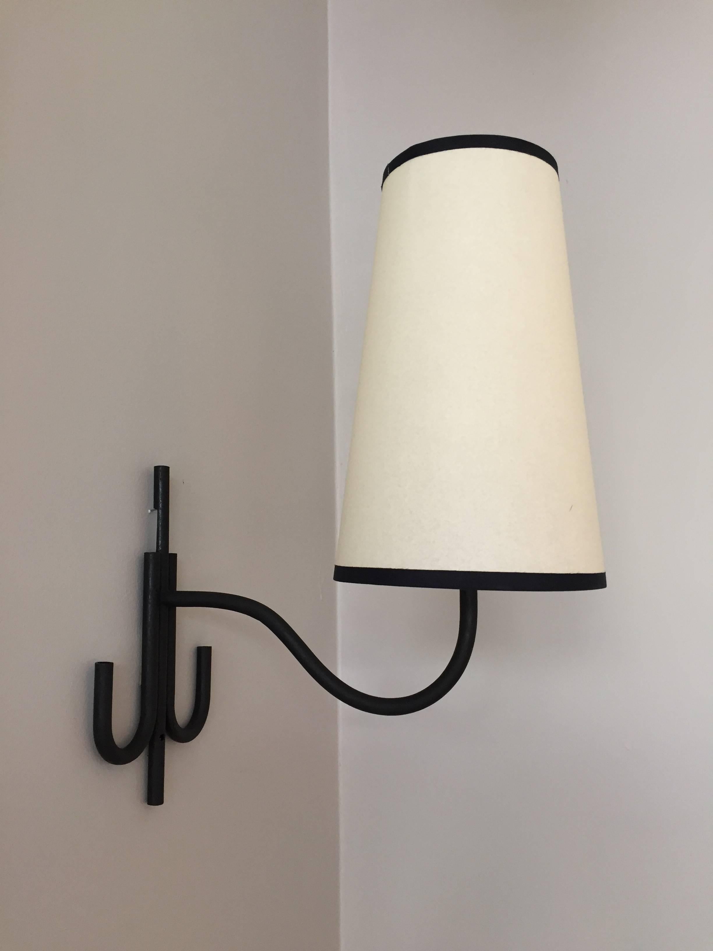 Pair of French 1950s Black Iron Wall Light, in the Manner of Jean Royère 1