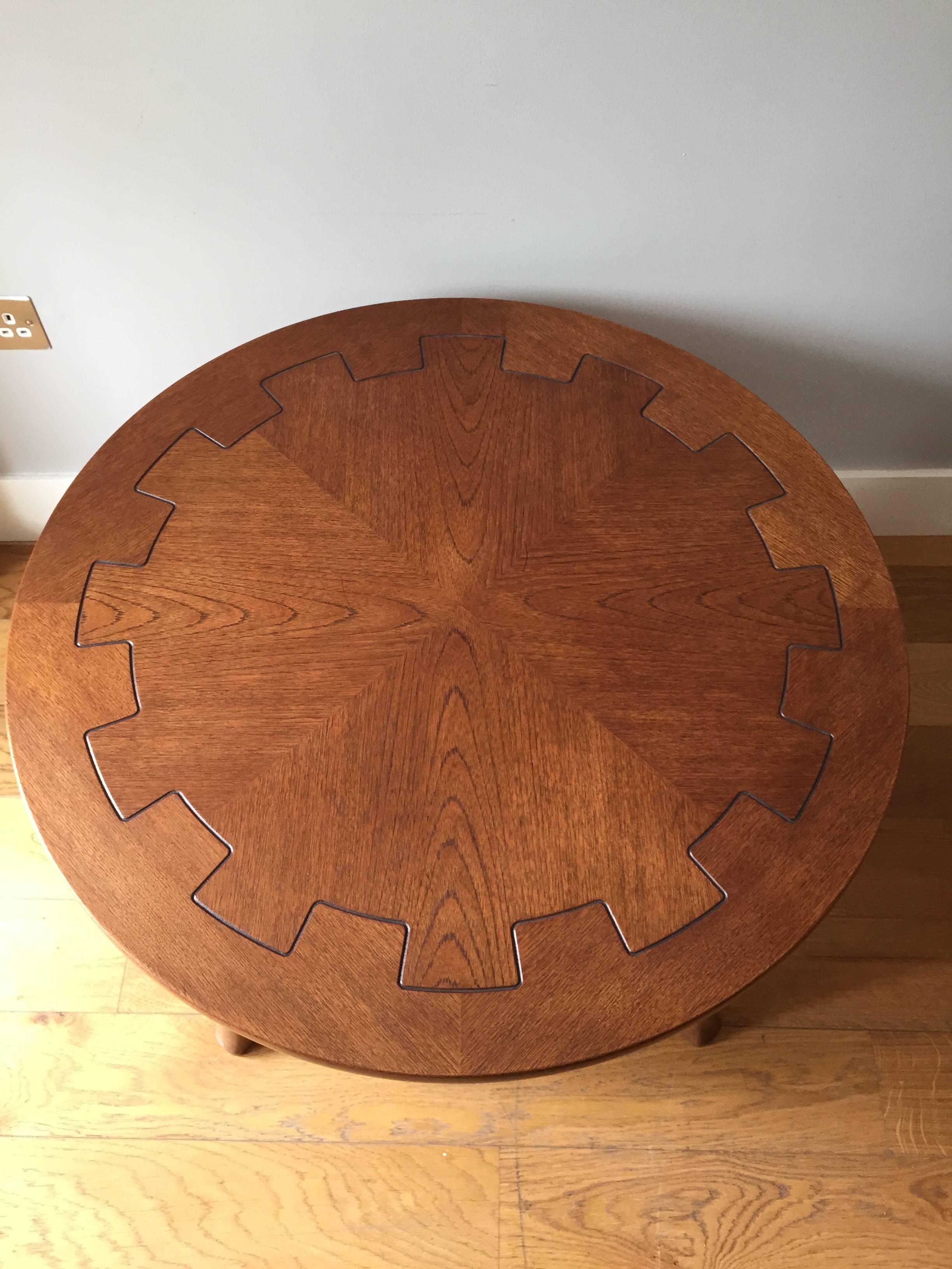 French 1940s Circular Oak and Walnut Two-Tiered Coffee Table 2