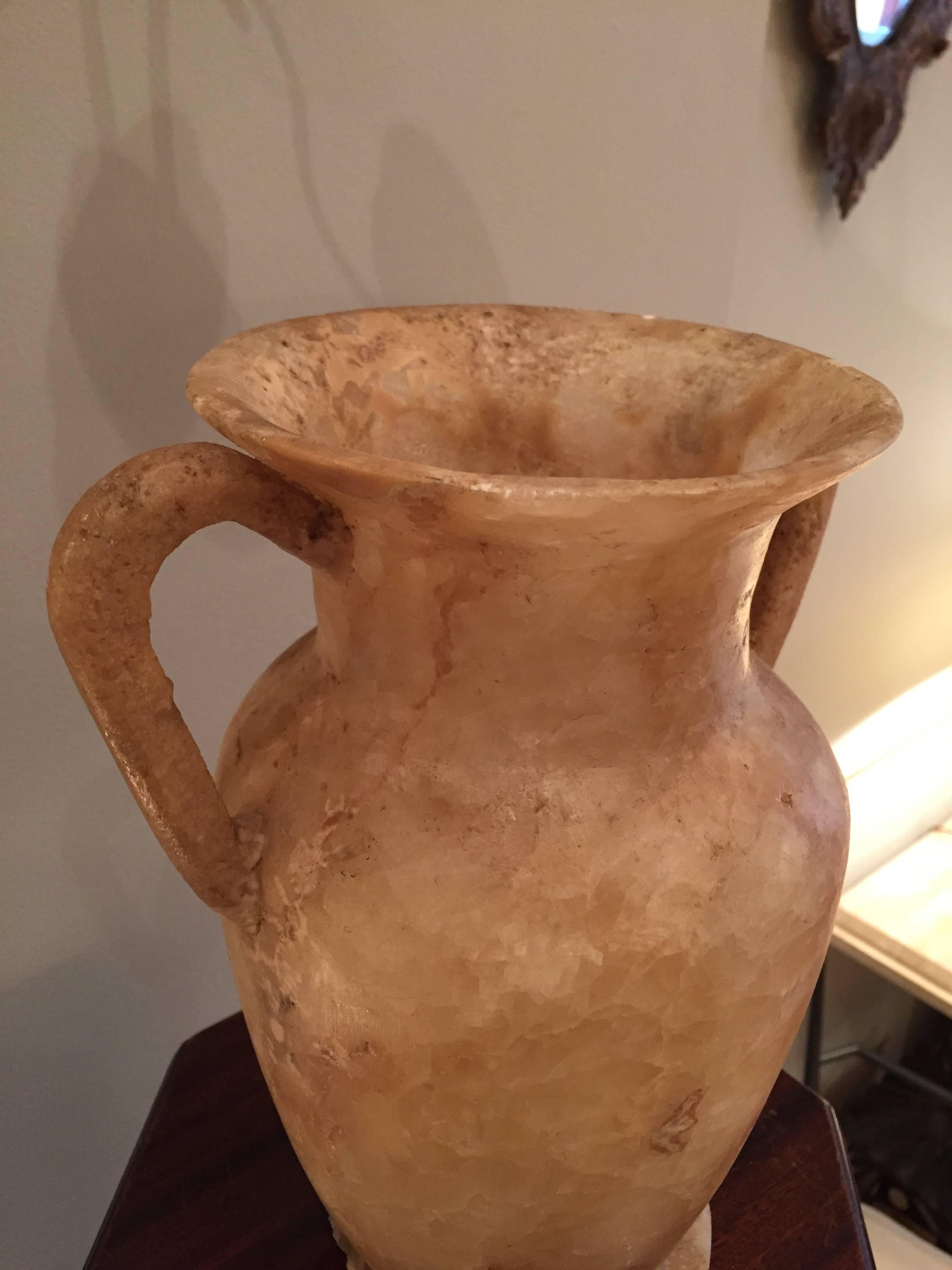 Ancient Egyptian Style 'Grand Tour' Carved Alabaster Urn Shaped Vase 2