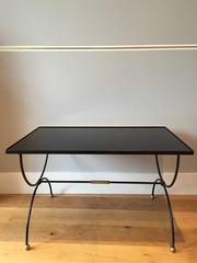 Black and Brass Jacques Adnet Style Coffee Table, 1950s