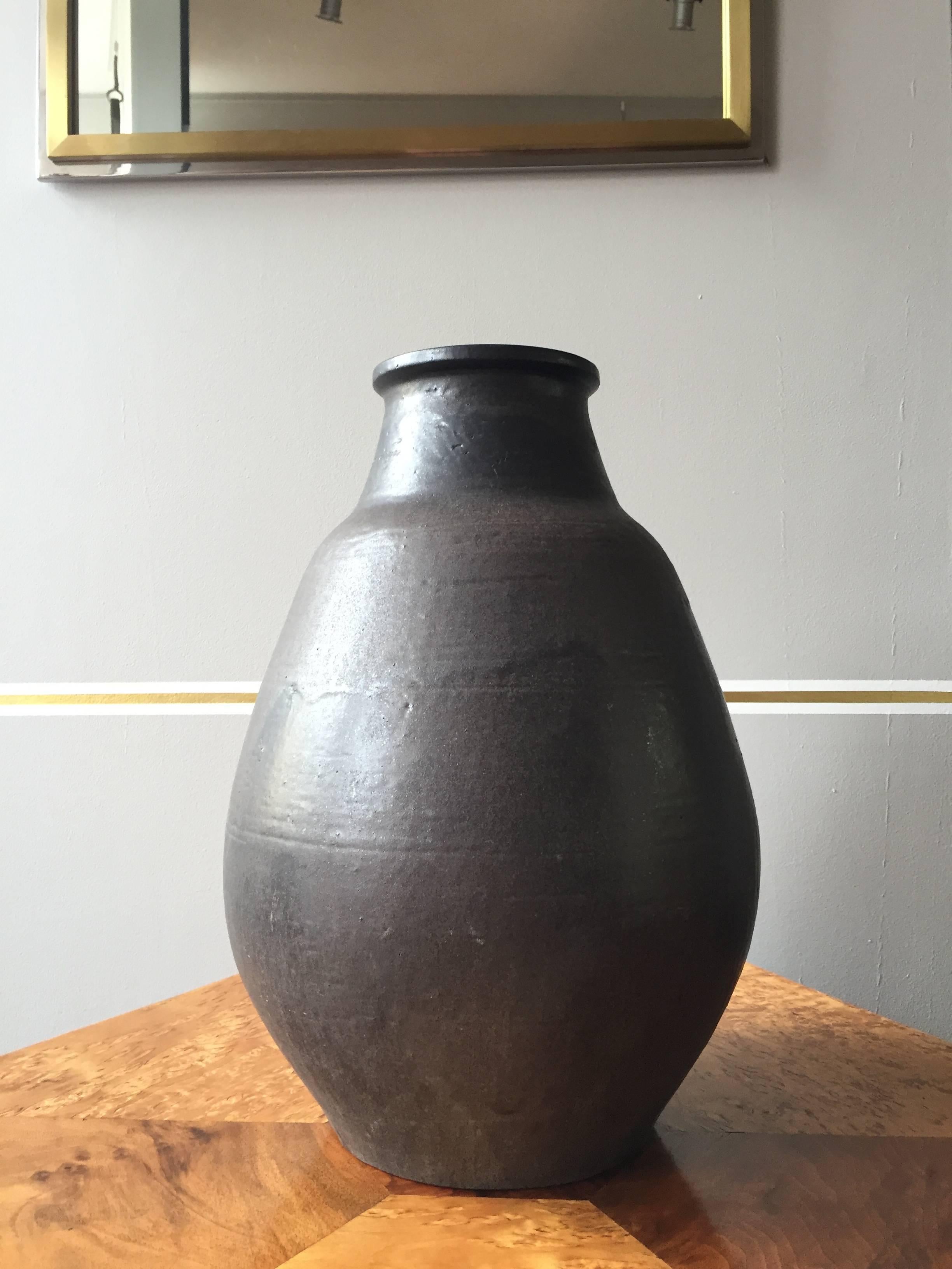Mid-Century Modern Very Large French 1960s Black and Dark Brown Gourd Vase