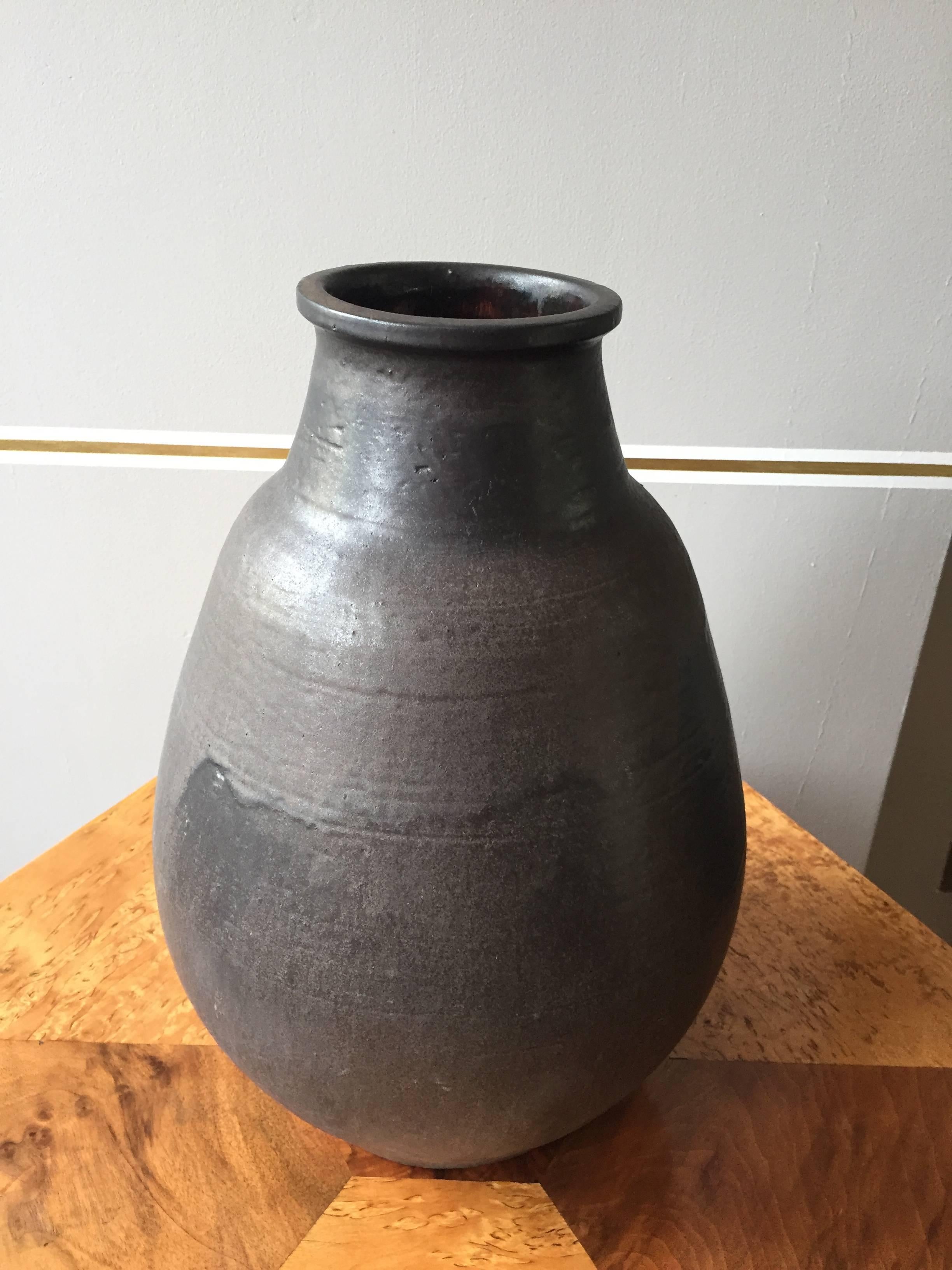 Very Large French 1960s Black and Dark Brown Gourd Vase In Excellent Condition In London, GB