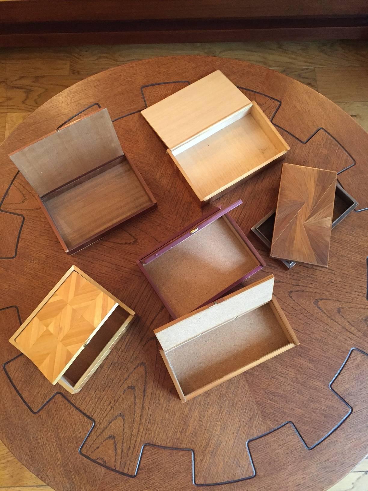 Collection of Six French Art Deco Straw Marquetry Boxes In Good Condition In London, GB