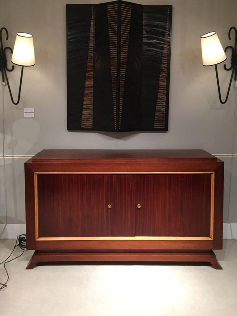 Brass Important French Mahogany, Oak and Sycamore, 1940s Buffet Sideboard