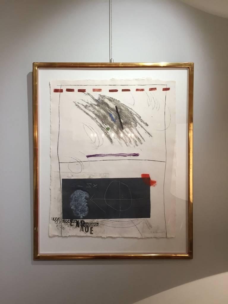 James Coignard (French, 1925-2008).
Carborundum etching, with polychrome paint and pochoirs,
circa 1965.
Signed and numbered 25/60.
In a gold leaf rectangular frame. 
Dimensions: 70.5 cm high by 57 cm wide.
 