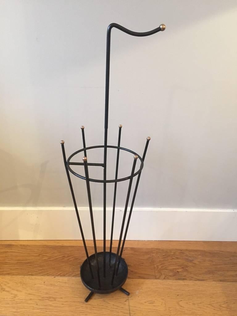 Mid-Century Modern French 1950s Brass and Black Umbrella Stand