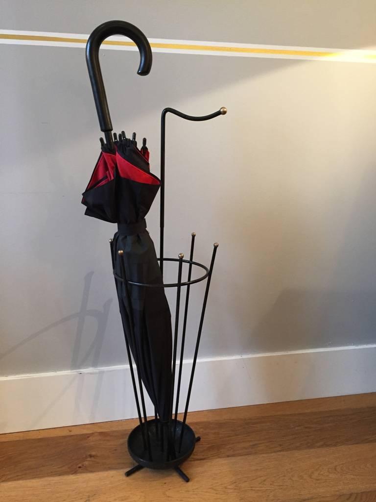French 1950s Brass and Black Umbrella Stand In Excellent Condition In London, GB