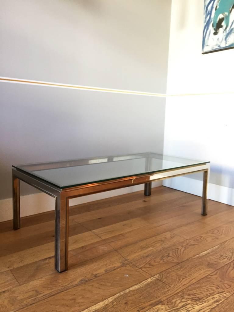 Mid-Century Modern Brass and Chrome Italian 1970s Coffee Table in the Style of Romeo Rega
