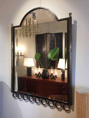 French 1950s Brass and Iron Mirror