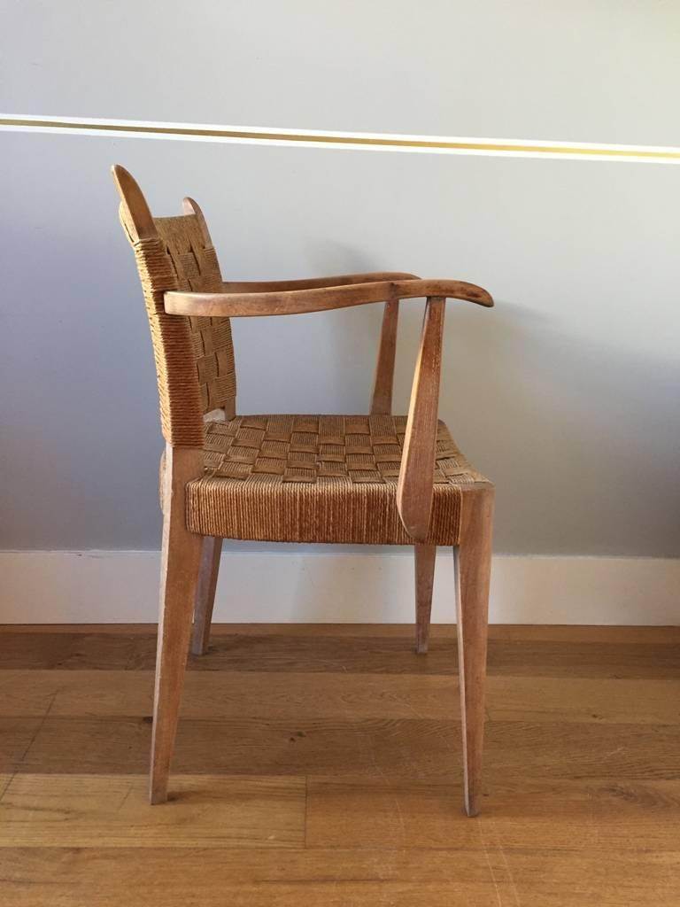 Pair of Art Deco Limed and Seagrass Armchairs In Good Condition In London, GB