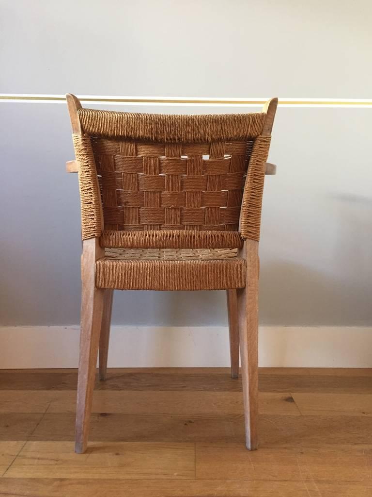 Mid-20th Century Pair of Art Deco Limed and Seagrass Armchairs