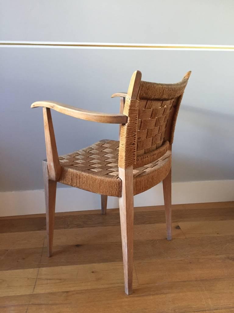 Pair of Art Deco Limed and Seagrass Armchairs 1