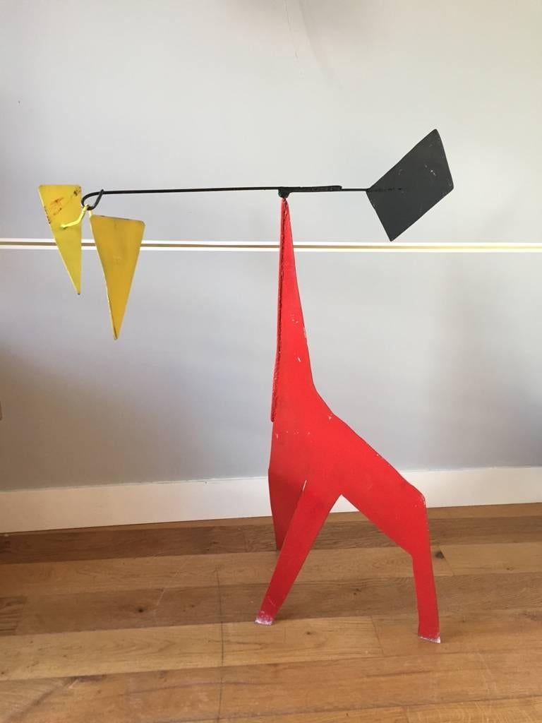 A large polychrome wrought iron stabile with mobile elements
Emulating the work of Alexander Calder. Acquired by the previous owner in the 1960s from a blacksmith in the south of France. Can be used indoors as well as outdoors.
France, circa 1960.