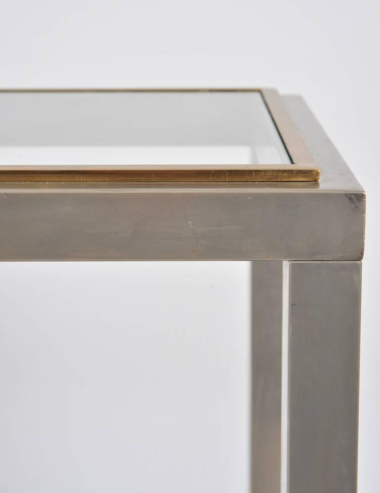 French 1970s Brushed Steel and Brass Console Table 1