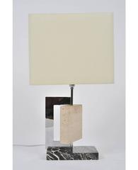French, 1970s Chrome, Travertine and Portoro Marble Lamp