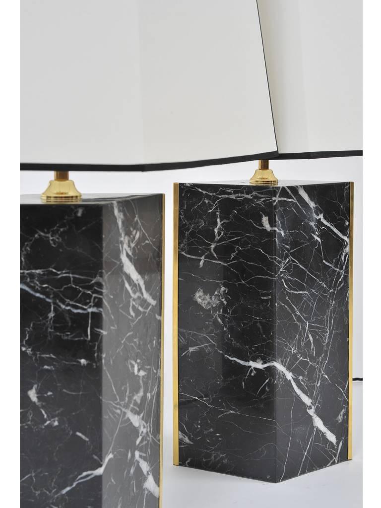 Pair of Marble and Brass Lozange Lamps by Dorian 2