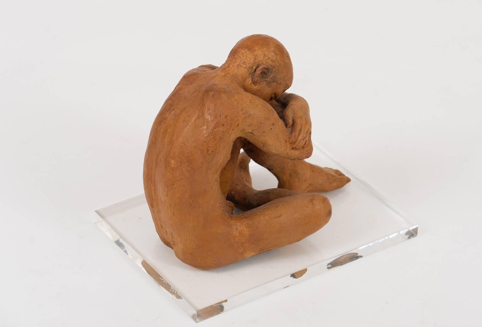 French 1940s Terracotta Sculpture of a Nude Man 1