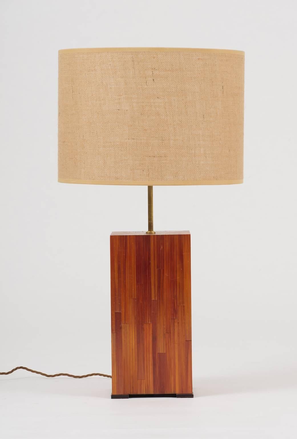 Mid-Century Modern French Mid-Century Straw Marquetry Square Lamp